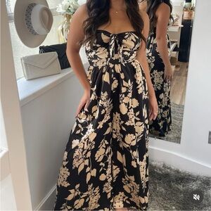 NWT Aakaa Strapless Jumpsuit Wide Wide Leg Satin!